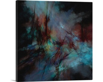 ARTCANVAS Black with Blue Modern Canvas Art Print