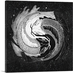 ARTCANVAS Ying Yang Koi Carp Fish Black White Canvas Art Print