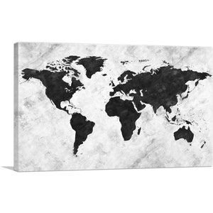 ARTCANVAS Black White World Map Canvas Art Print