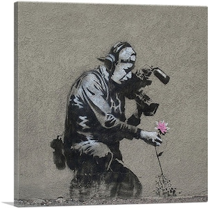 ARTCANVAS Camera Man & Flower by Banksy Canvas Art Print