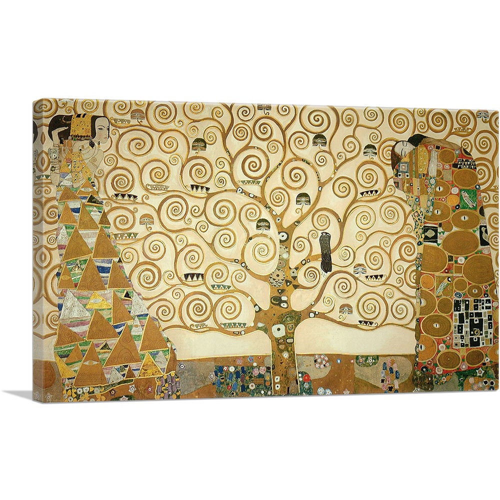 Modern Elegant Home Wall Decor for Living Room Bedroom Ready to Hang “The Tree of Life” by Gustav Klimt Famous Luxury Painting Art Print 36x16 inches Yatsen Bridge Gold Tree Pattern Wall Art 