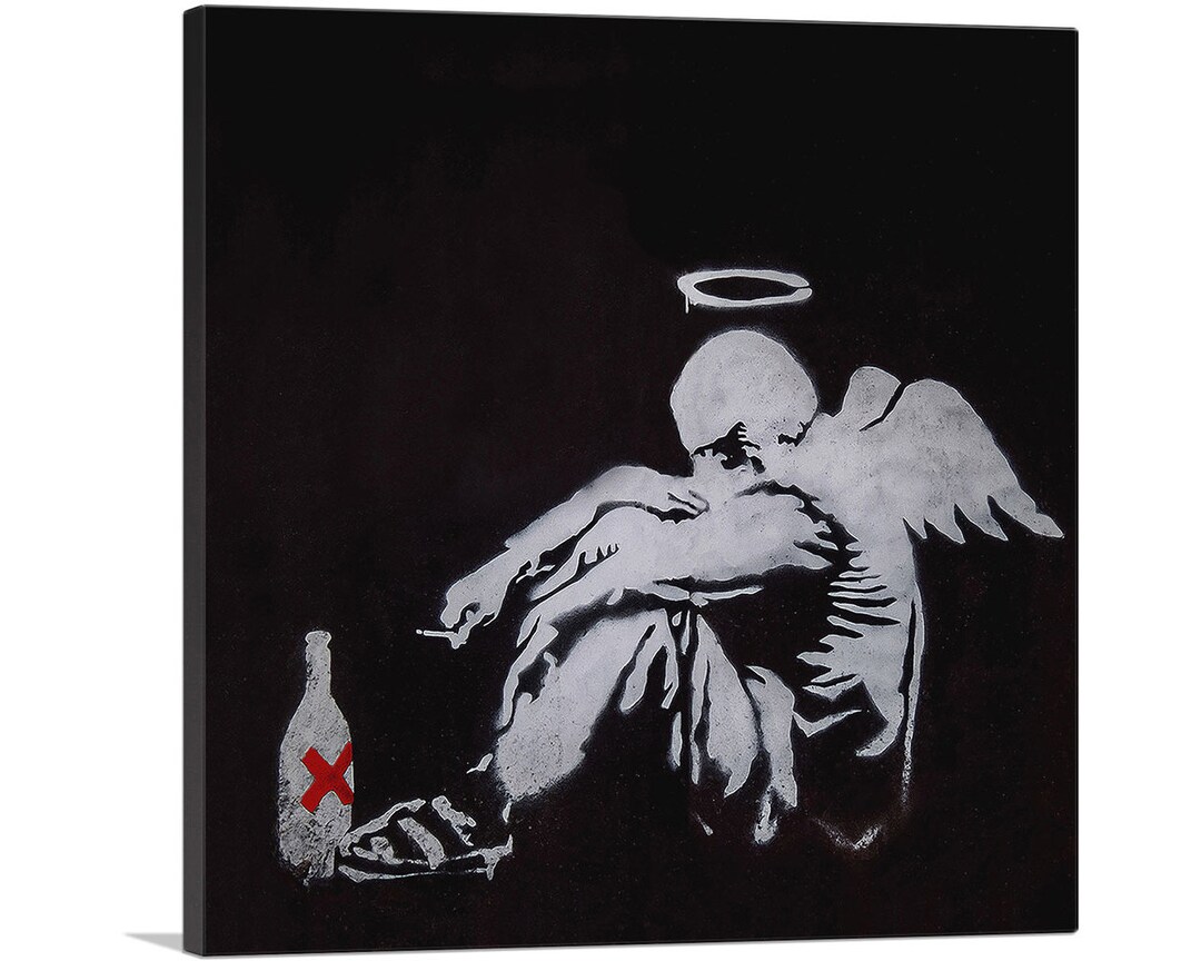 Tableau Banksy Sur Toile - Drunk Angel / Fallen Angel - Prêt à Accrocher - Neuf
