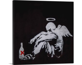 ARTCANVAS Drunken Angel - Fallen Angel by Banksy Canvas Art Print
