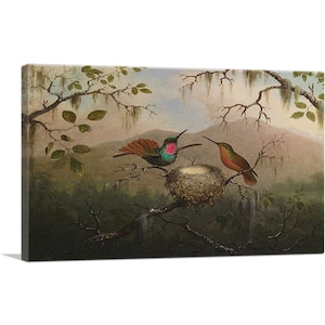 ARTCANVAS Two Hummingbirds at a Nest 1863 by Martin Johnson Heade Canvas Art Print