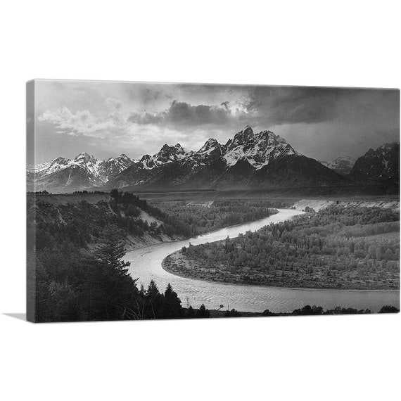 ARTCANVAS The Tetons - Snake River - Grand Teton National Park - Wyoming Black and White Photography Canvas Art Print