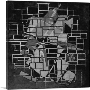 ARTCANVAS Modern Line Network Over Rectangles Dark Gray Canvas Art Print