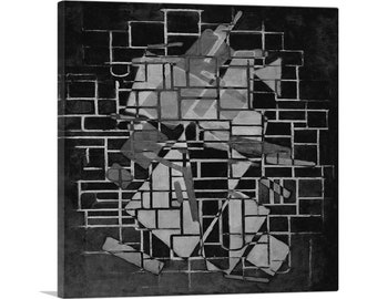ARTCANVAS Modern Line Network Over Rectangles Dark Gray Canvas Art Print