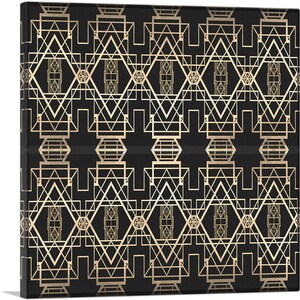 ARTCANVAS Art Deco Tan Design on Black Square Canvas Art Print
