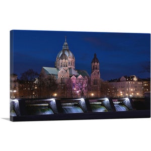 ARTCANVAS St. Luke&#39;s Church at Night, Munich, Germany Canvas Art Print