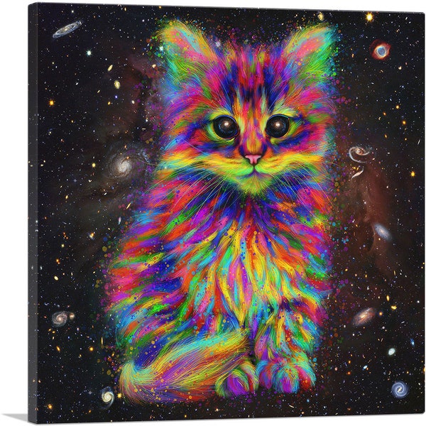 ARTCANVAS Cute Kitten Cat Space Galaxy Canvas Art Print