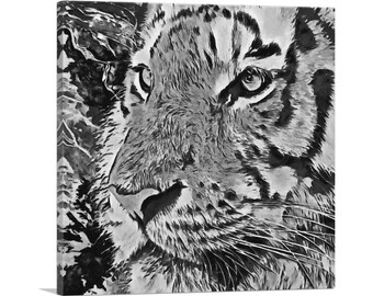 ARTCANVAS Tiger Painting Black and White Home Decor Canvas Art Print