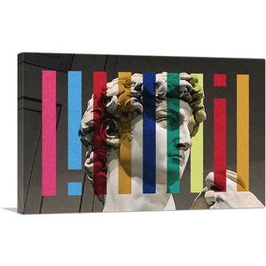ARTCANVAS Modern Michelangelo Face with Color Stripes Canvas Art Print