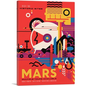 ARTCANVAS Mars - Imagina un futuro donde las primeras exploraciones se convierten en sitios históricos Póster de la NASA Impresión artística en lienzo