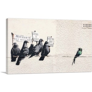 ARTCANVAS Immigration Mural by Banksy Canvas Art Print 26&quot;x18&quot;