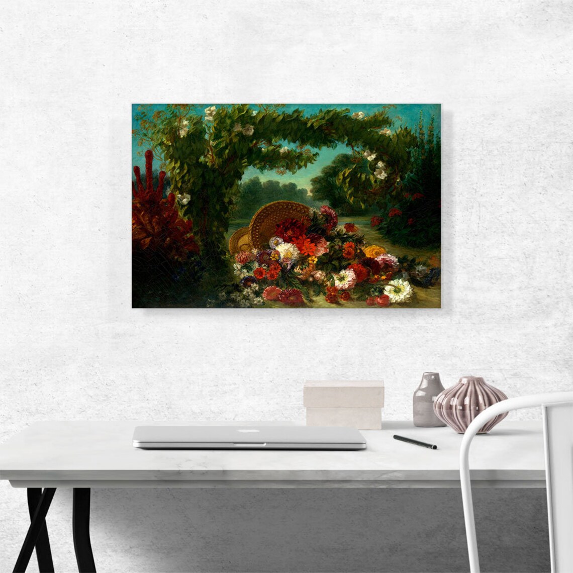 ARTCANVAS Basket of Flowers by Eugene Delacroix Canvas Art Etsy