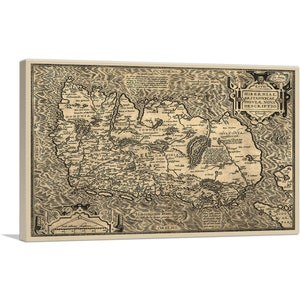 ARTCANVAS Map of Ireland  1572 by Abraham Ortelius Canvas Art Print
