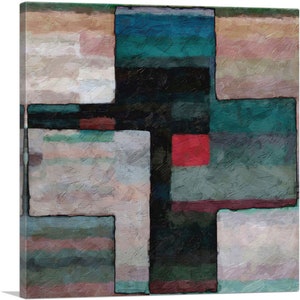 ARTCANVAS Cruz moderna en lienzo beige, azul, verde y negro