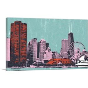 ARTCANVAS Chicago City Pop Art Painting Home Decor Rectangle Canvas Art Print