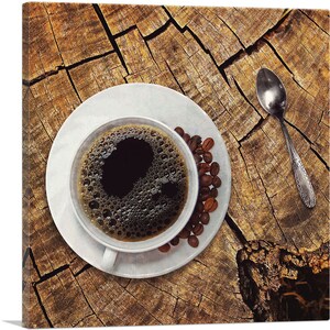 ARTCANVAS Coffee Cup on Wood Table Home Decor Canvas Art Print