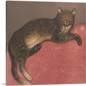 ARTCANVAS Winter Cat on a Cushion - Ausgestreckte Katze 1910 by Theophile Steinlen Canvas Art Print