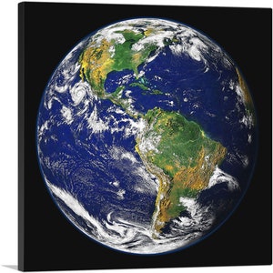 May include: A blue and green globe of the Earth with North and South America visible. The globe is surrounded by a black background.