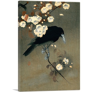 ARTCANVAS Crow and Blossom 1910 by Ohara Koson Canvas Art Print