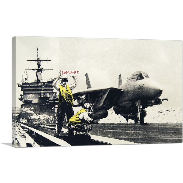 ARTCANVAS Applause Jet Aircraft Carrier by Banksy Canvas Art Print 26"x18"