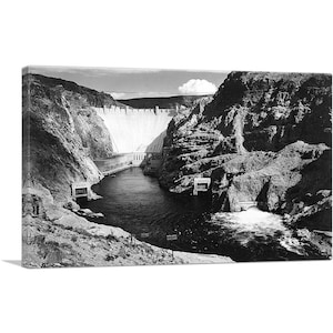 ARTCANVAS Hoover Dam (formerly Boulder Dam) from Across the Colorado River  - Nevada Black and White Photography Canvas Art Print