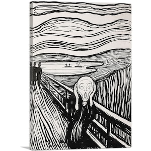 ARTCANVAS The Scream Black and White 1895 by Edvard Munch Canvas Art Print