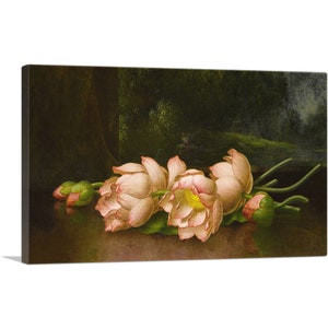 ARTCANVAS Lotus Flowers with a Landscape Painting in the Background 1900 by Martin Johnson Heade Canvas Art Print