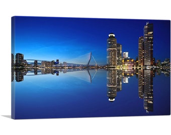 ARTCANVAS Rotterdam Netherlands Reflective Blue Skyline Canvas Art Print