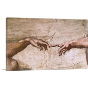 ARTCANVAS Sistine Chapel Ceiling - God and Adam Hands Detail by Michelangelo Canvas Art Print