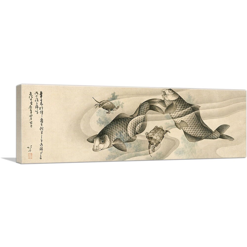 ARTCANVAS Picture of Koi Carp and Turtles 1813 by Katsushika Hokusai Canvas Art Print