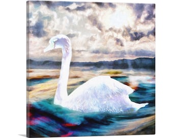 ARTCANVAS Swan Painting Home Decor Canvas Art Print
