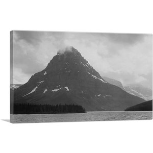 ARTCANVAS High, Lone Mountain Peak - Two Medicine Lake - Glacier National Park - Montana Black and White Photography Canvas Art Print