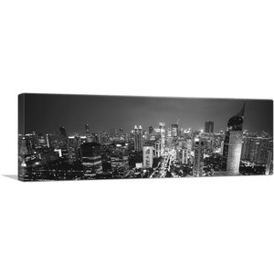 ARTCANVAS Jakarta Indonesia Black and White Skyline Panoramic Canvas Art Print