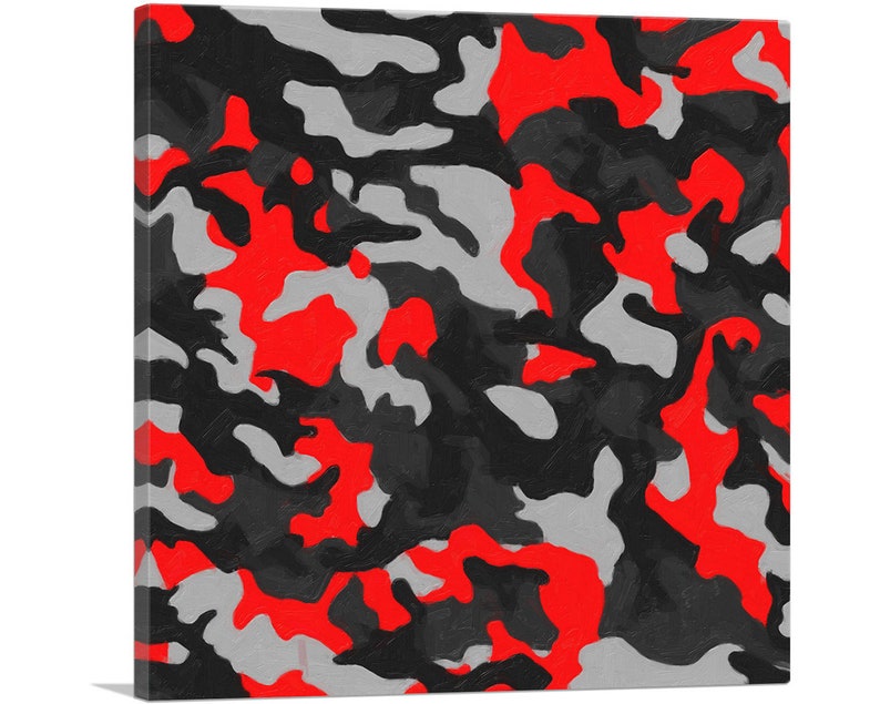 ARTCANVAS Red Dark Gray Black Camo Camouflage Pattern Canvas Art