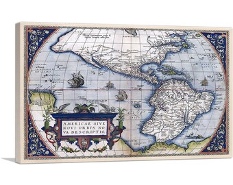 ARTCANVAS Map of America - New World 1570 by Abraham Ortelius Canvas Art Print