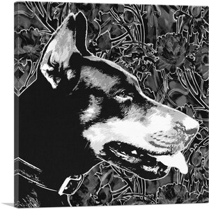 ARTCANVAS Doberman Dog Breed Black White Floral Pattern Canvas Art Print