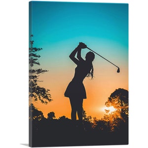 ARTCANVAS Girl Golfer Silhouette Sunset Canvas Art Print