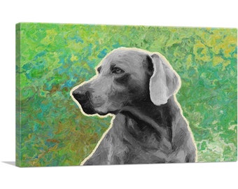 ARTCANVAS Weimaraner Dog Breed Green Canvas Art Print 26"x18"