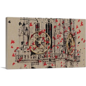 ARTCANVAS Clock Tower With Birds Painting Home Decor Canvas Art Print