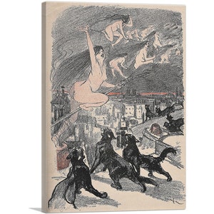 ARTCANVAS Big Black Cats Howl as Naked Witches Ascend Into the Night by Theophile Steinlen Canvas Art Print