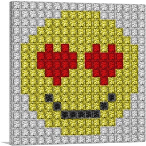 ARTCANVAS Emoticon Heart Eyes Love Smiley Face Jewel Pixel Canvas Art Print