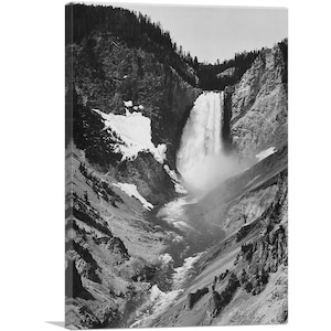 ARTCANVAS Yellowstone Falls - Yellowstone National Park - Wyoming Black and White Photography Canvas Art Print