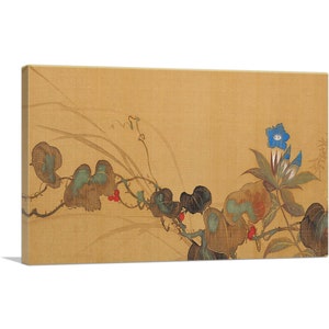 ARTCANVAS Autumn Blue Flowers por Sakai Hoitsu Canvas Art Print 26"x18"