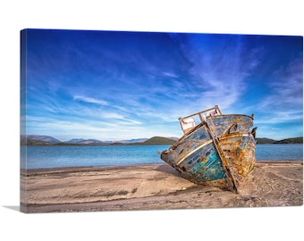 ARTCANVAS Boat on the Beach Home Decor Rectangle Canvas Art Print