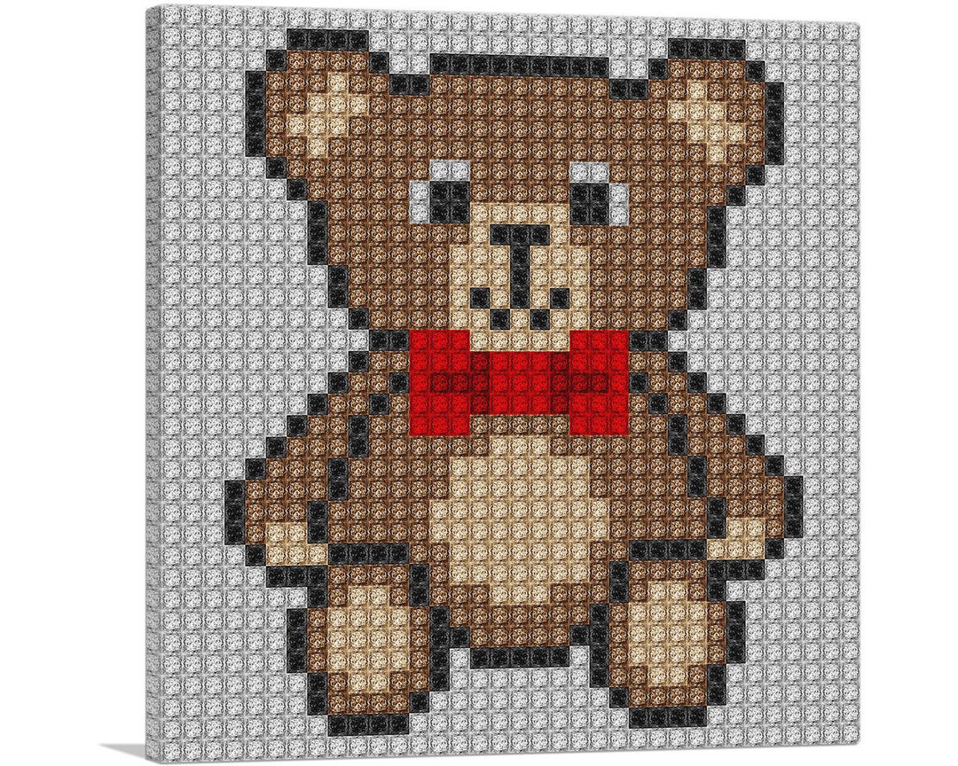 ARTCANVAS Brown Teddy Bear Red Bow Tie Jewel Pixel Canvas Art Print Etsy