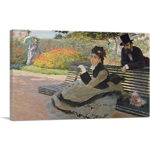 ARTCANVAS Camille Monet on a Bench by Claude Monet Canvas Art Print 26&quot;x18&quot;