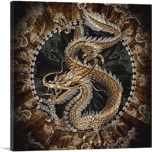 ARTCANVAS Asian Dragon Emblem Insignia Crest Canvas Art Print